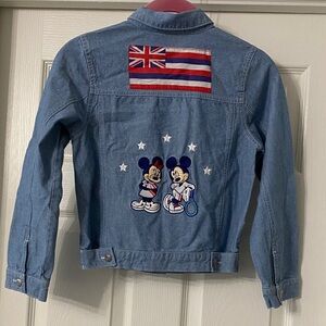 Disney Denim Jacket w/ Mickey & Minnie Embroidered Tennis Motif and Hawaii flag